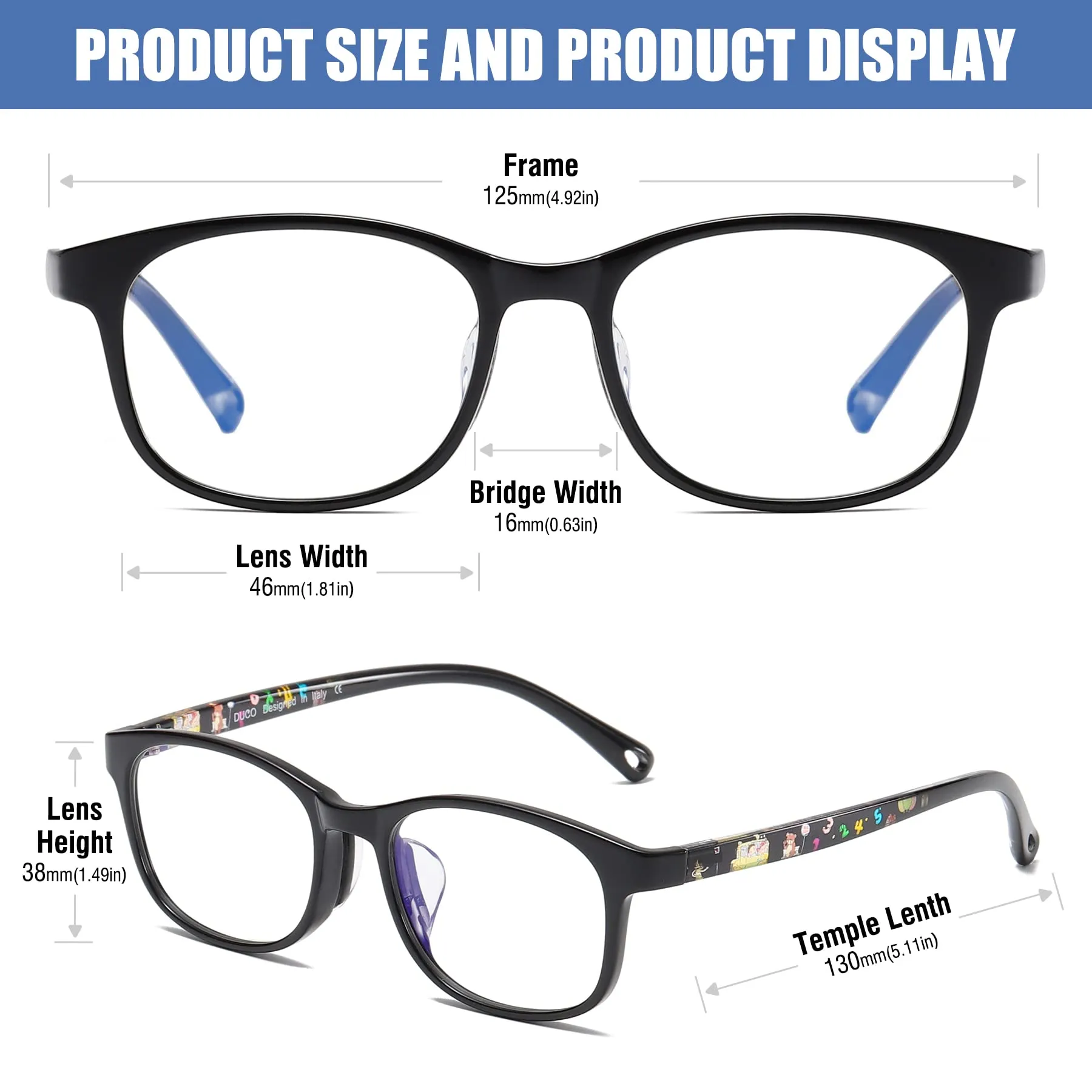 DUCO Blue Light Glasses Gaming Computer TV Phone for Kids Age 6-10 K023
