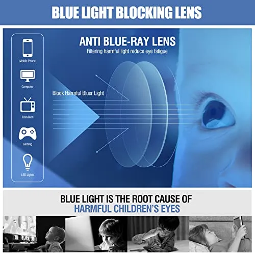 DUCO Blue Light Glasses Gaming Computer TV Phone for Kids Age 6-10 K023