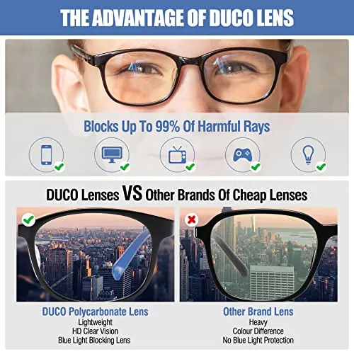 DUCO Blue Light Glasses Gaming Computer TV Phone for Kids Age 6-10 K023