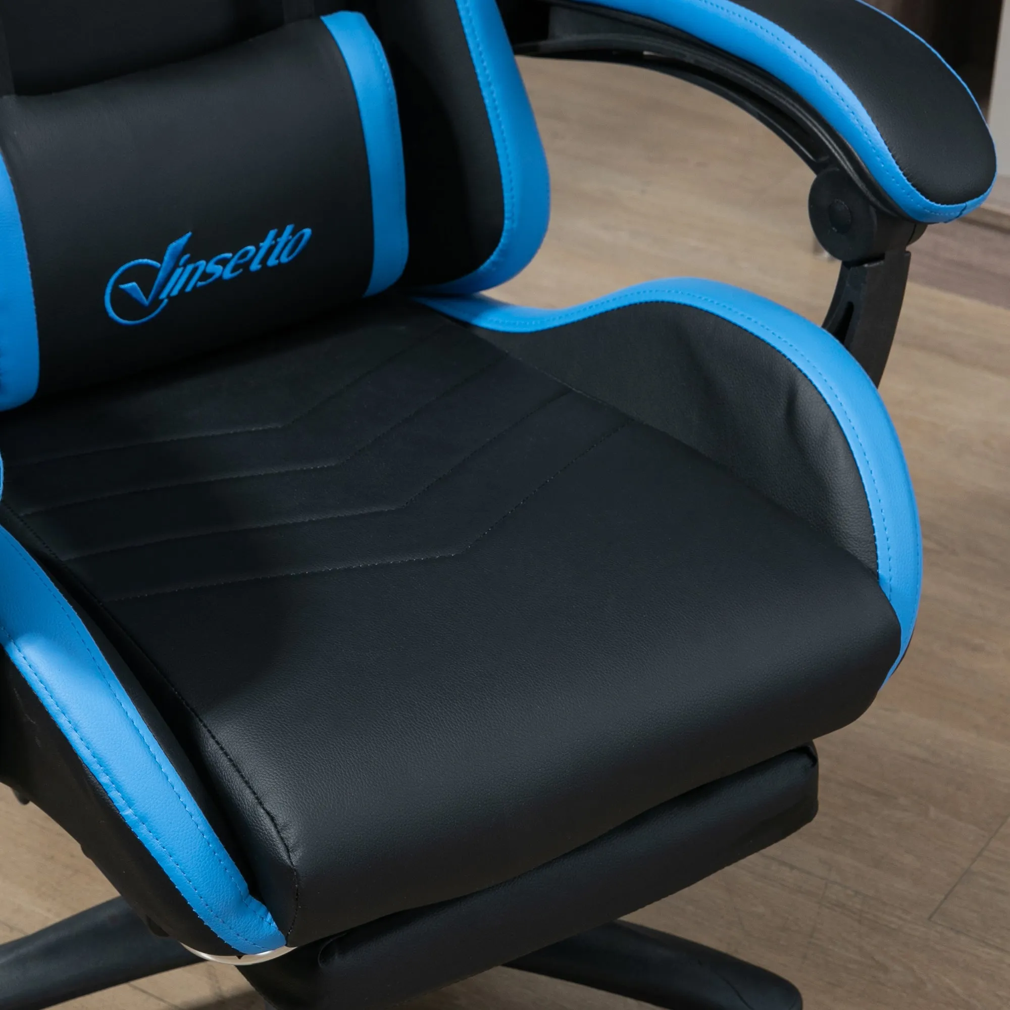 Easycomfort Sedia da Gaming con Altezza Regolabile e Schienale Reclinabile, 65x65x121-129 cm, Blu e Nero