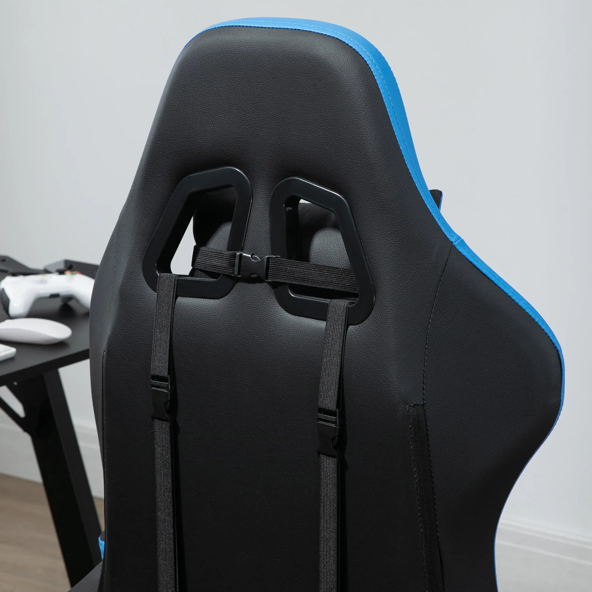 Easycomfort Sedia da Gaming con Altezza Regolabile e Schienale Reclinabile, 65x65x121-129 cm, Blu e Nero