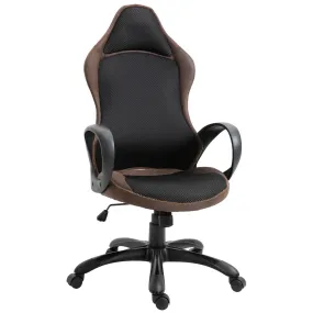 EasyComfort Sedia da Gaming e Ufficio Altezza Regolabile e Dondolamento, Girevole 360° con Ruote, Tessuto Nero e Marrone, 63x67x 116-126cm