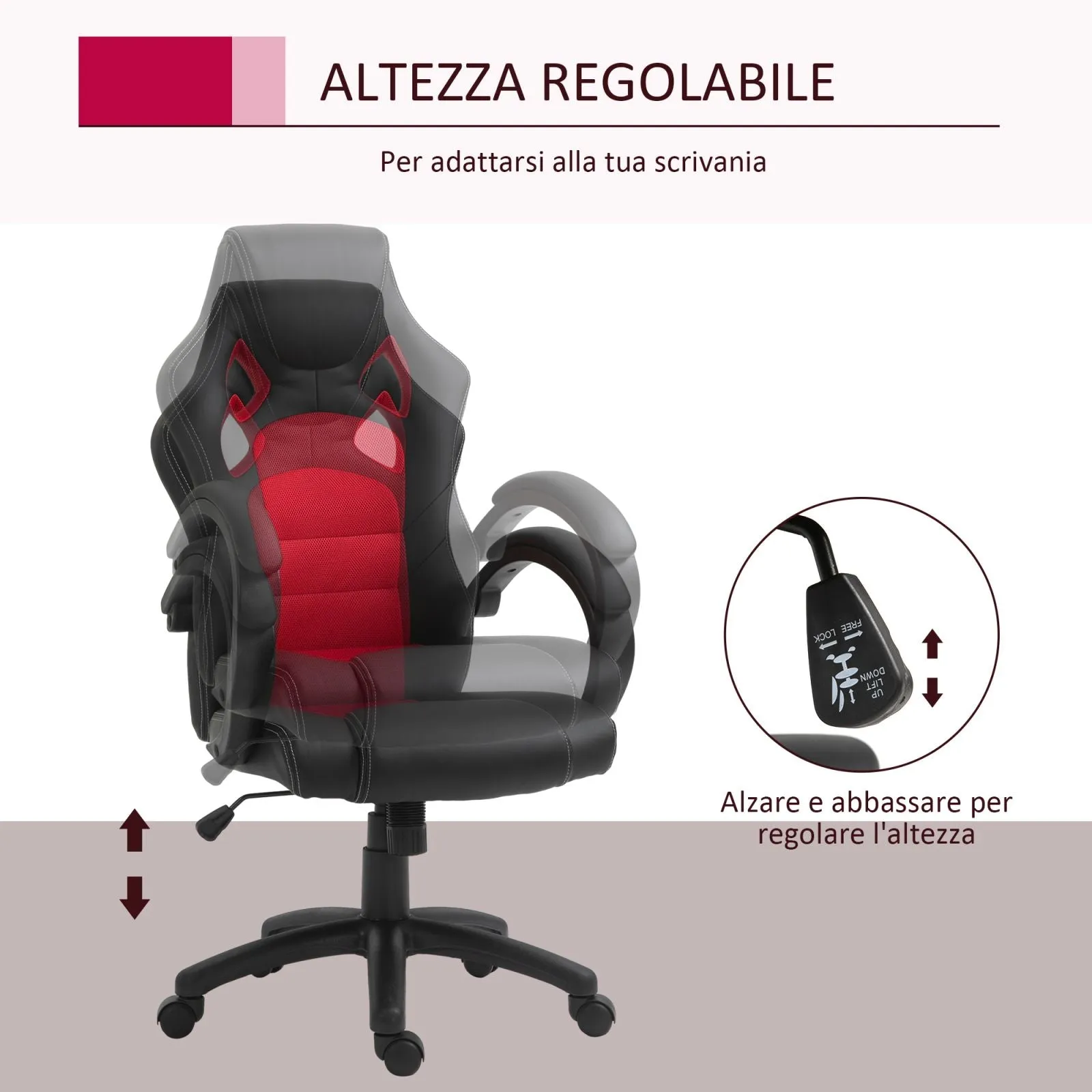 EASYCOMFORT Sedia da Ufficio Stile Gaming, Rosso e Nero