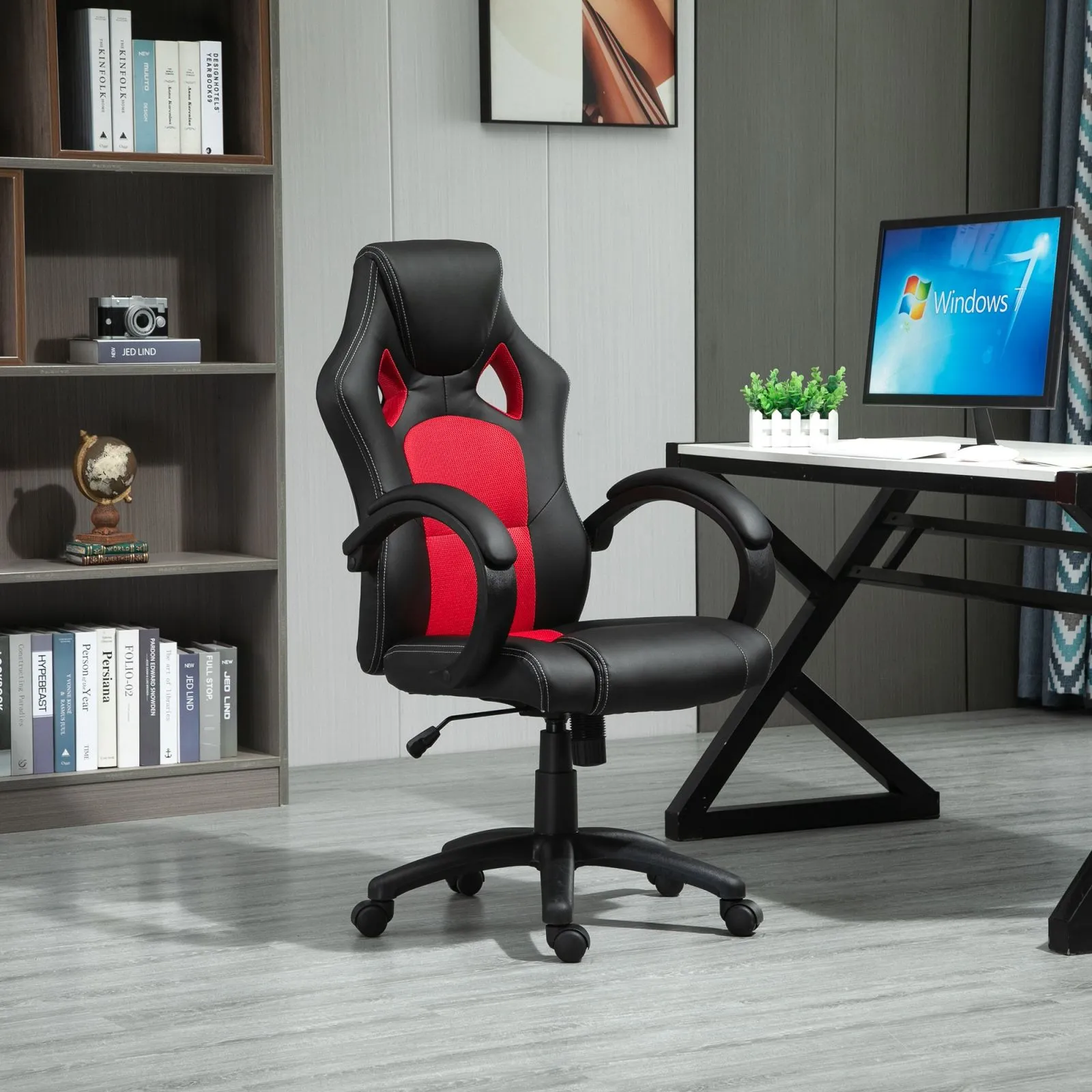 EASYCOMFORT Sedia da Ufficio Stile Gaming, Rosso e Nero