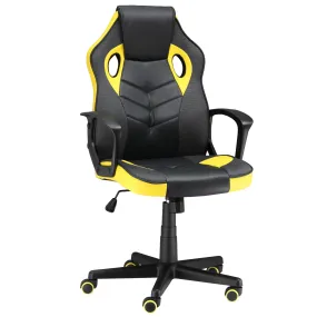 Easycomfort Sedia Gaming Ergonomica, Poltrona da Ufficio Girevole con Rotelle in Similpelle Nera e Gialla, Altezza Regolabile