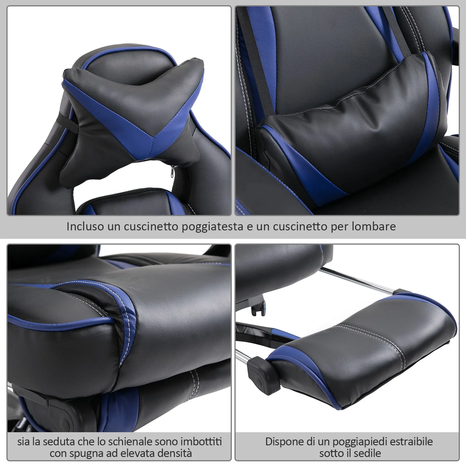 EASYCOMFORT Sedie da ufficio sedia da gaming sedia da scrivania ergonomiche con Rotelle in Ecopelle, Blu e Nero