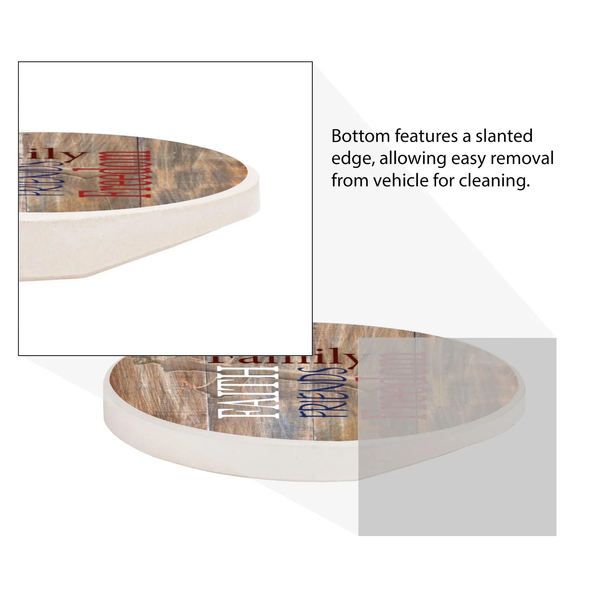 Faith Family Freedom Woodgrain 2.75 x 2.75 Ceramic Car Coasters Pack of 2