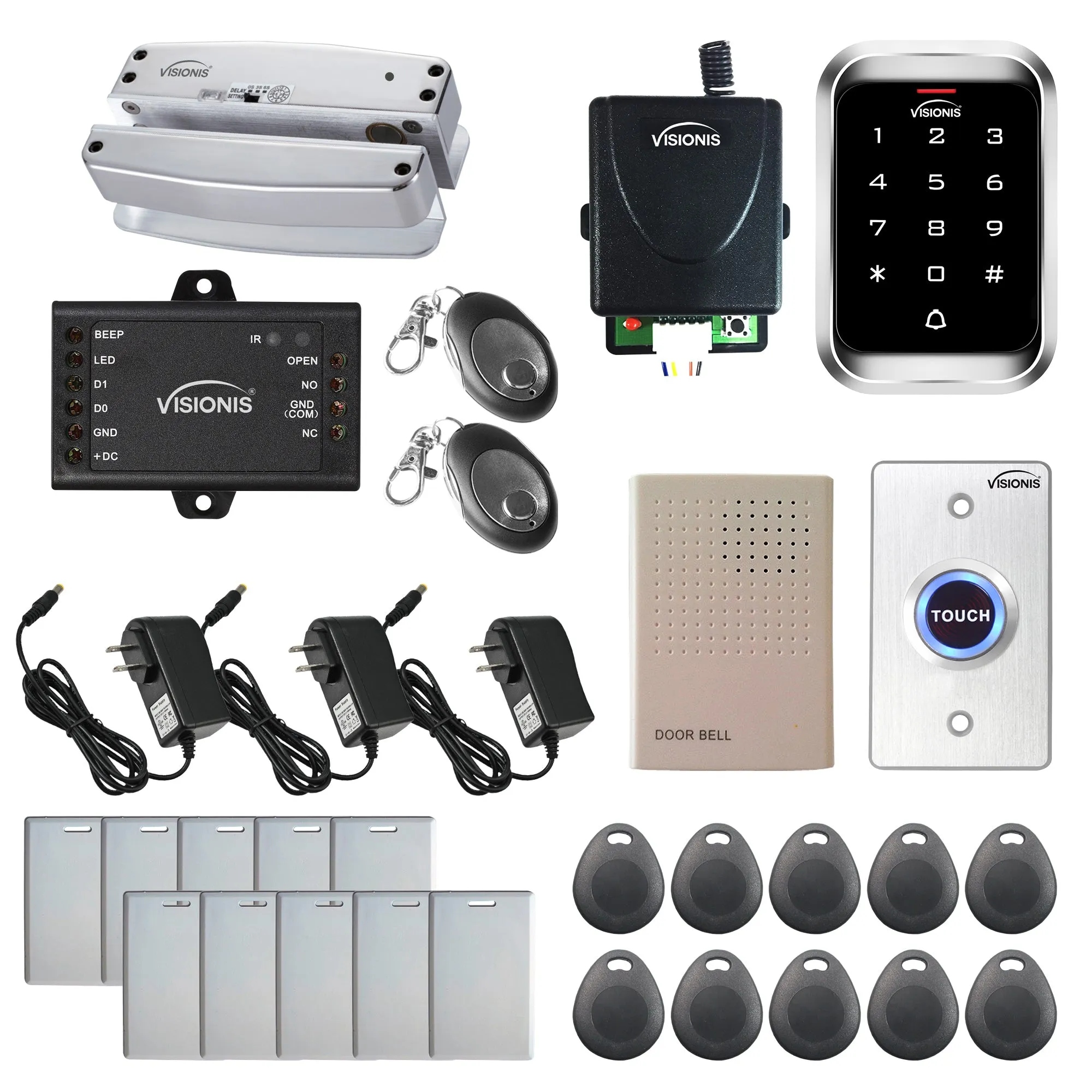 FPC-5474 One Door Access Control 1700lbs Electric Drop Bolt Fail Safe Glass Door And Glass Frame   Outdoor Keypad / Reader Standalone With Mini Controller   Wiegand 26, No Software, Wireless Receiver
