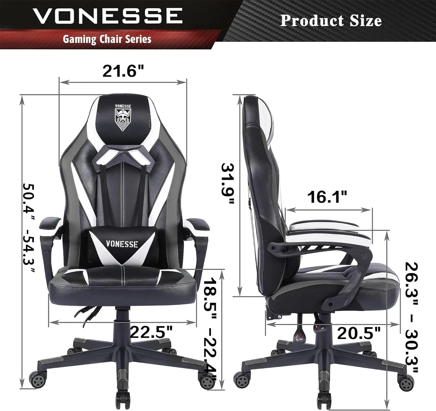 Gaming Chair for Adults, Computer Chair with Massage, Big and Tall Gamer Chair, Carbon Fiber Modern Office Chair, Ergonomic Home Office PC Desk Chair, Game Chair for Teens, Thick-Padded Armrests(Gray)
