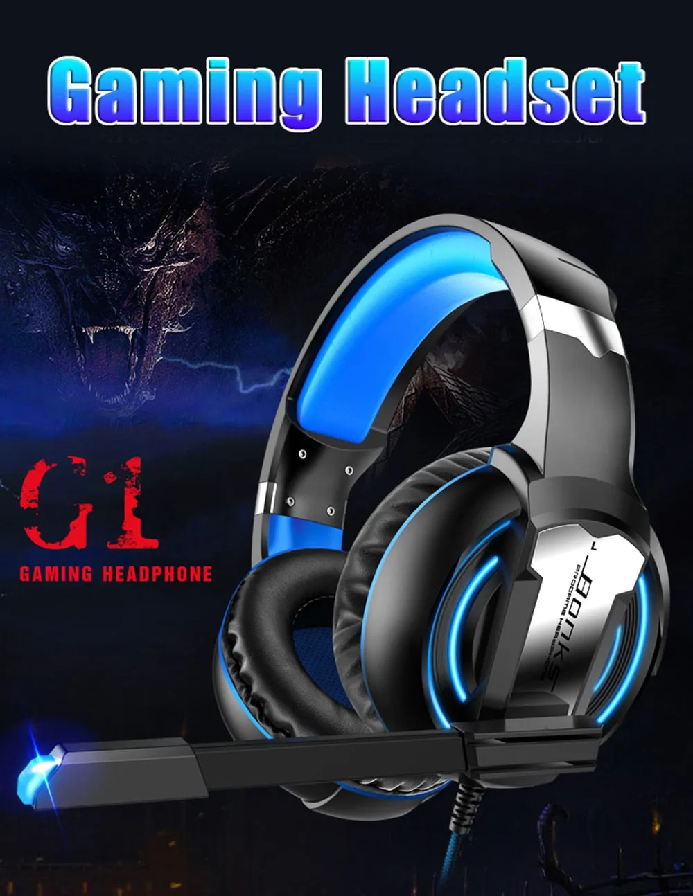 Gaming Headset with Base Stereo for PS4, Mobile Headset, XBox One, Nintendo Switch and PC
