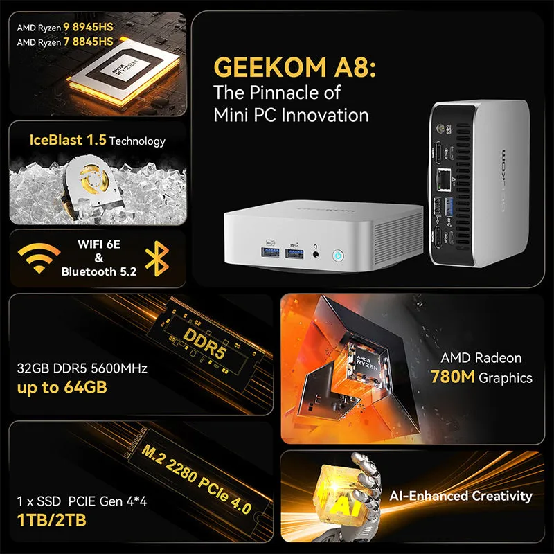 GEEKOM A8 Gaming Mini PC AMD Ryzen 7