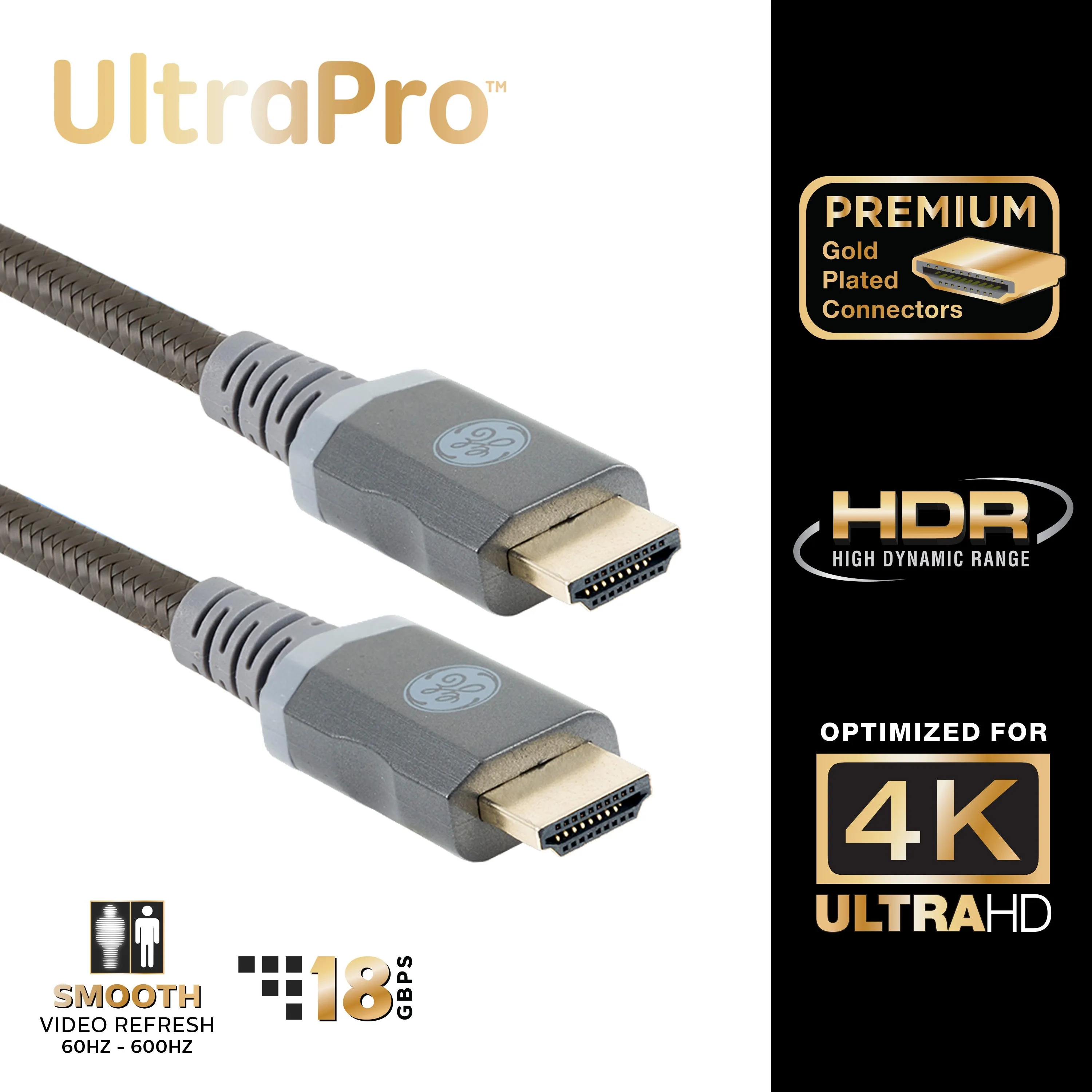 General Electric 48720-P1 6ft High Speed HDMI Cable with Ethernet, Gold-Plated Connectors (Gray)