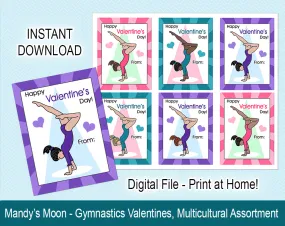 Gymnastics Valentine Cards, Handstand Design - Digital Print at Home Valentines cards, Instant Download