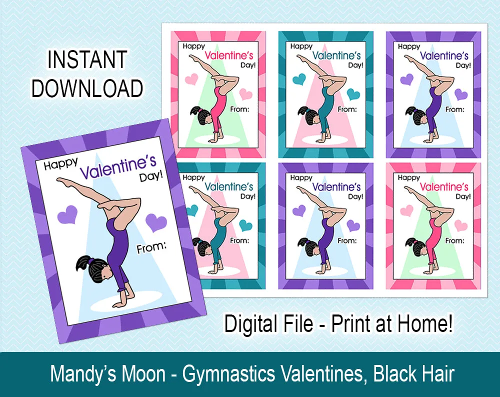 Gymnastics Valentine Cards, Handstand Design - Digital Print at Home Valentines cards, Instant Download