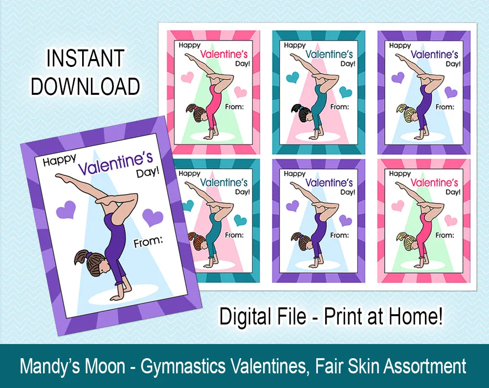 Gymnastics Valentine Cards, Handstand Design - Digital Print at Home Valentines cards, Instant Download