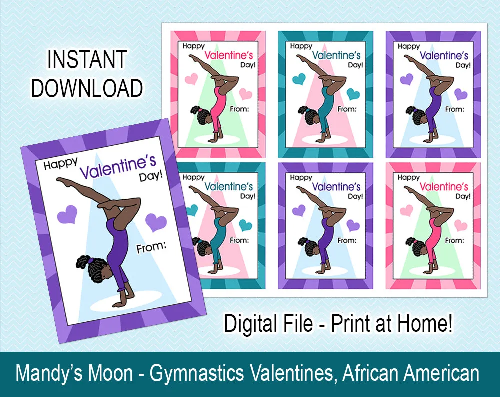 Gymnastics Valentine Cards, Handstand Design - Digital Print at Home Valentines cards, Instant Download