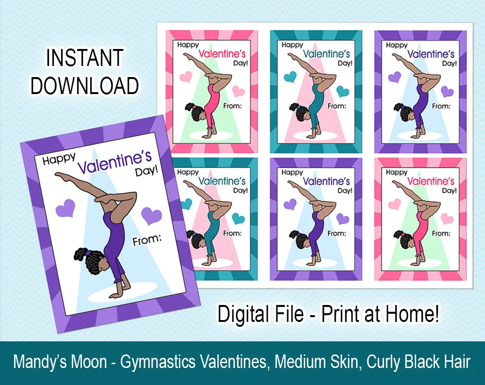 Gymnastics Valentine Cards, Handstand Design - Digital Print at Home Valentines cards, Instant Download