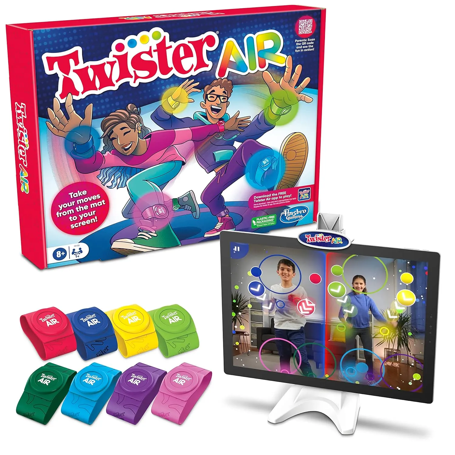 Hasbro Gaming Twister Air Game, App Play Game with Wrist and Ankle Bands Links to Smart Devices Active Party Games for Kids Ages 8 