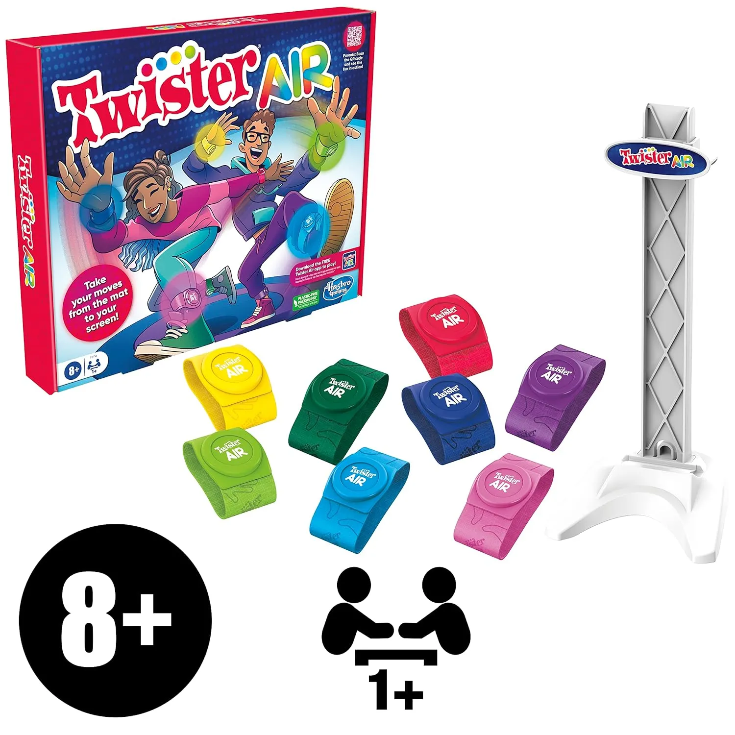 Hasbro Gaming Twister Air Game, App Play Game with Wrist and Ankle Bands Links to Smart Devices Active Party Games for Kids Ages 8 