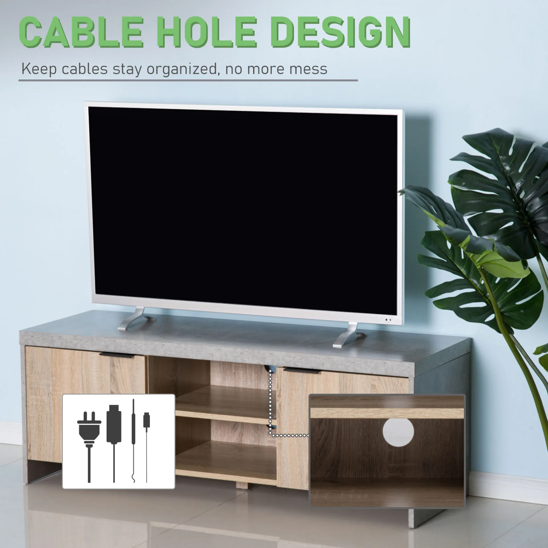 HOMCOM 1.2M Wooden TV Stand Cabinet - Stylish Entertainment Center with Storage for DVD CD - Ideal for Living Room - Fits Up to 50-Inch Flat Screen TV - Grey Finish