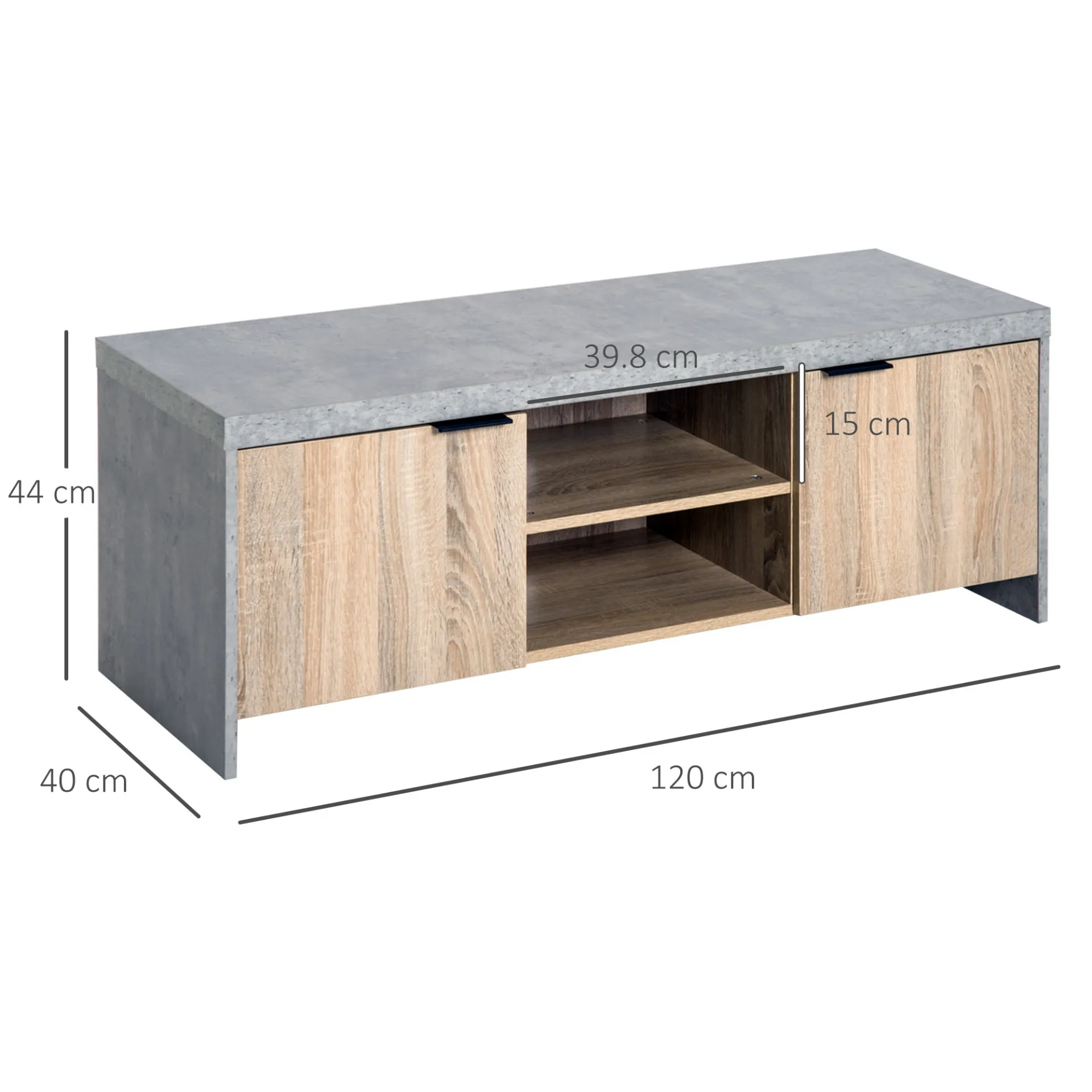 HOMCOM 1.2M Wooden TV Stand Cabinet - Stylish Entertainment Center with Storage for DVD CD - Ideal for Living Room - Fits Up to 50-Inch Flat Screen TV - Grey Finish