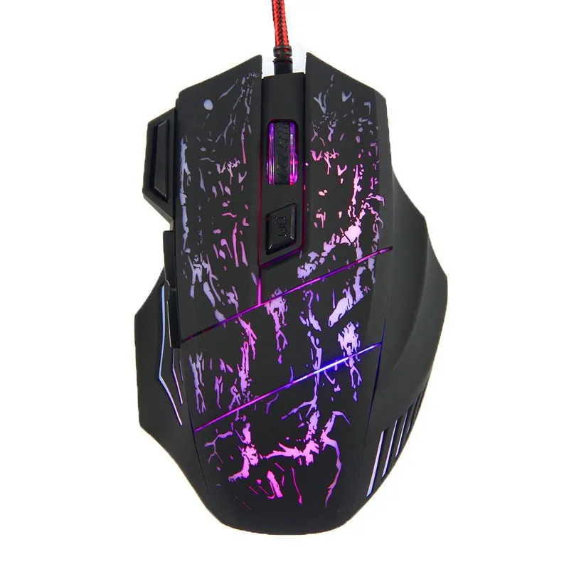 HXSJ running water crack colorful luminous game mouse