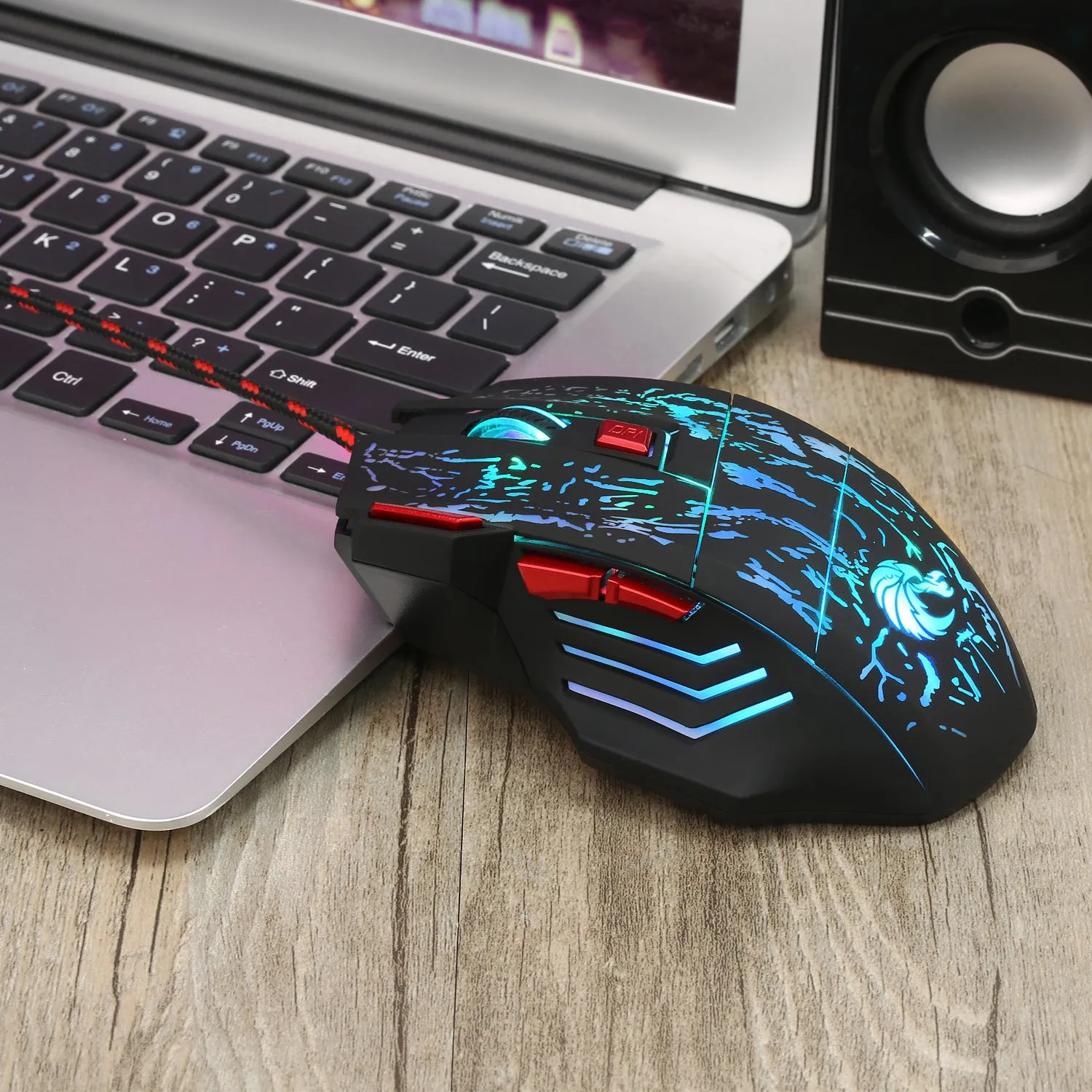 HXSJ running water crack colorful luminous game mouse
