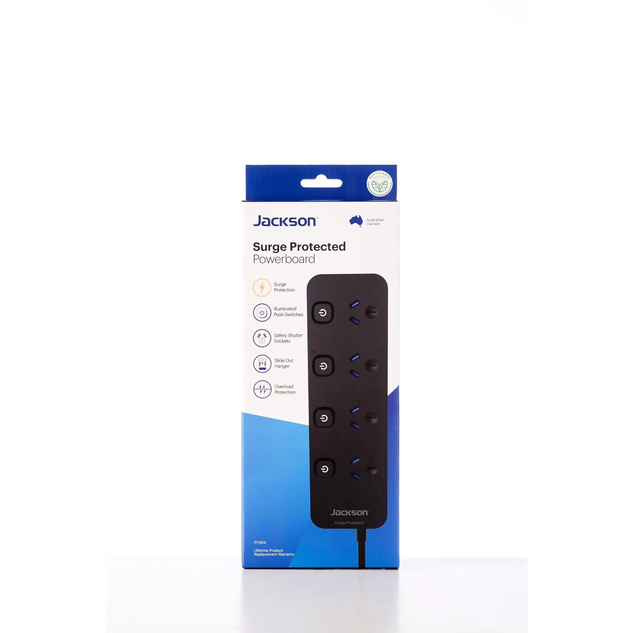 Jackson Surge Protected Board w/ 4 x Individual Switch Power Socket Outlets