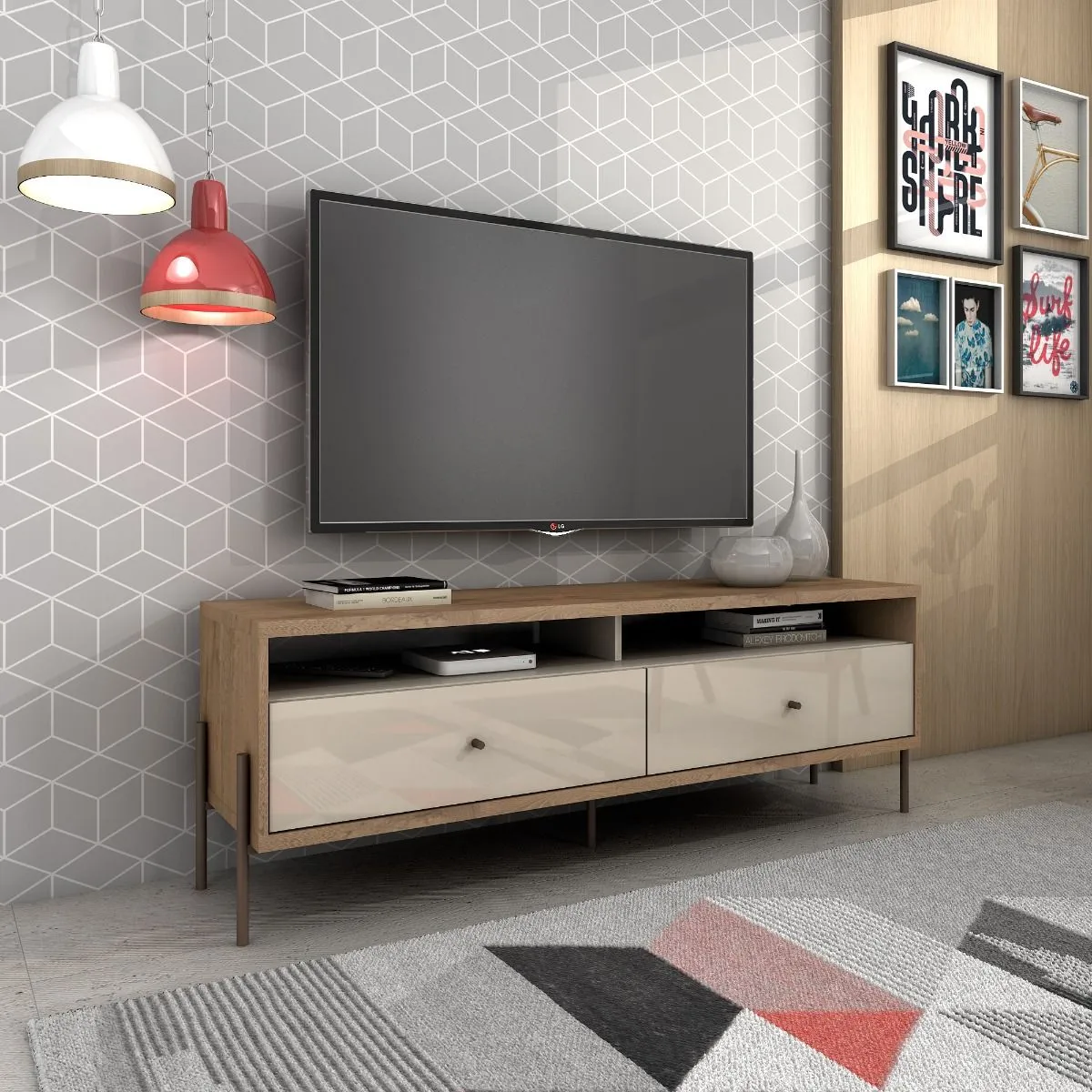 Joy 59" TV Stand with 2 Full Extension Drawers in Off White