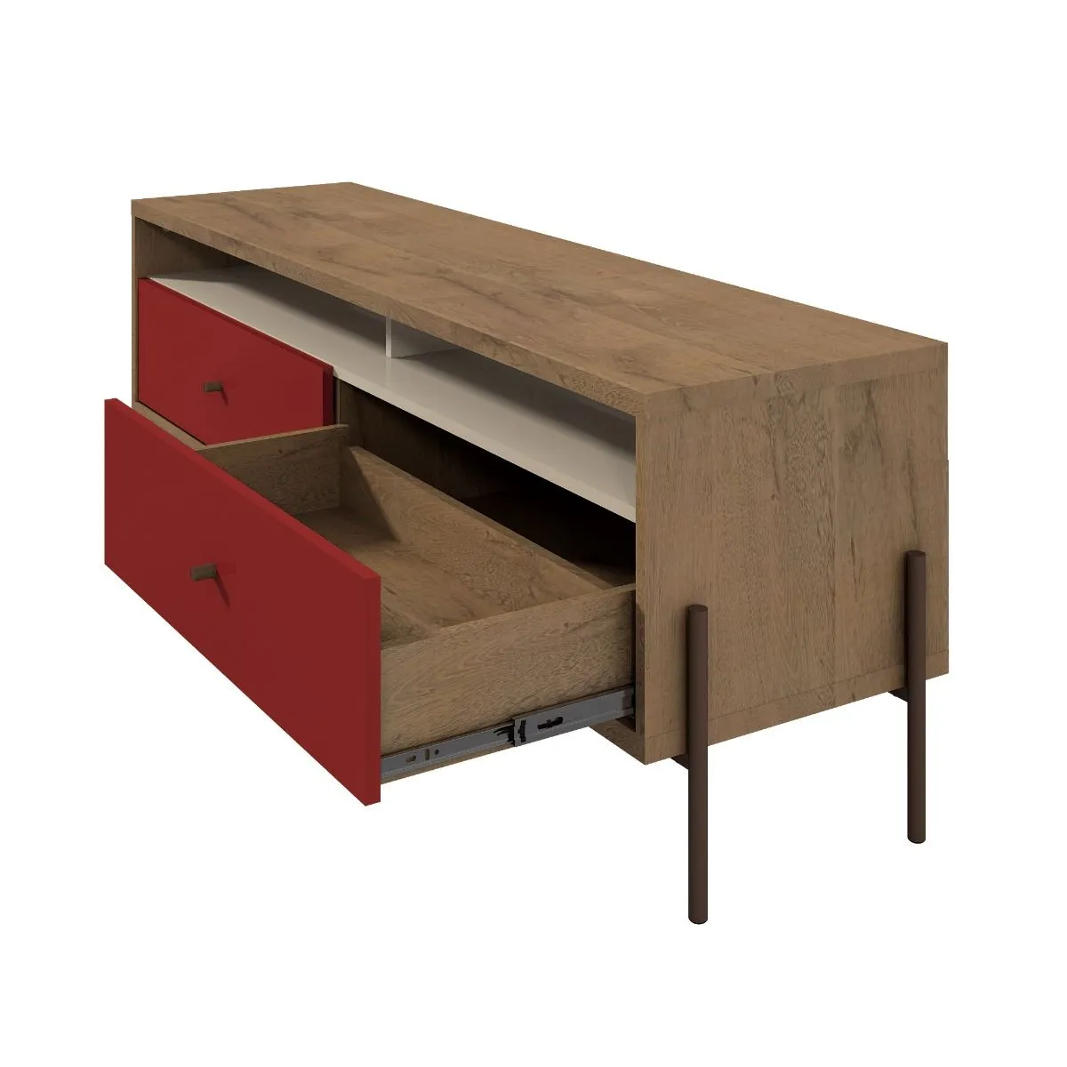 Joy 59" TV Stand with 2 Full Extension Drawers in Red and Off White