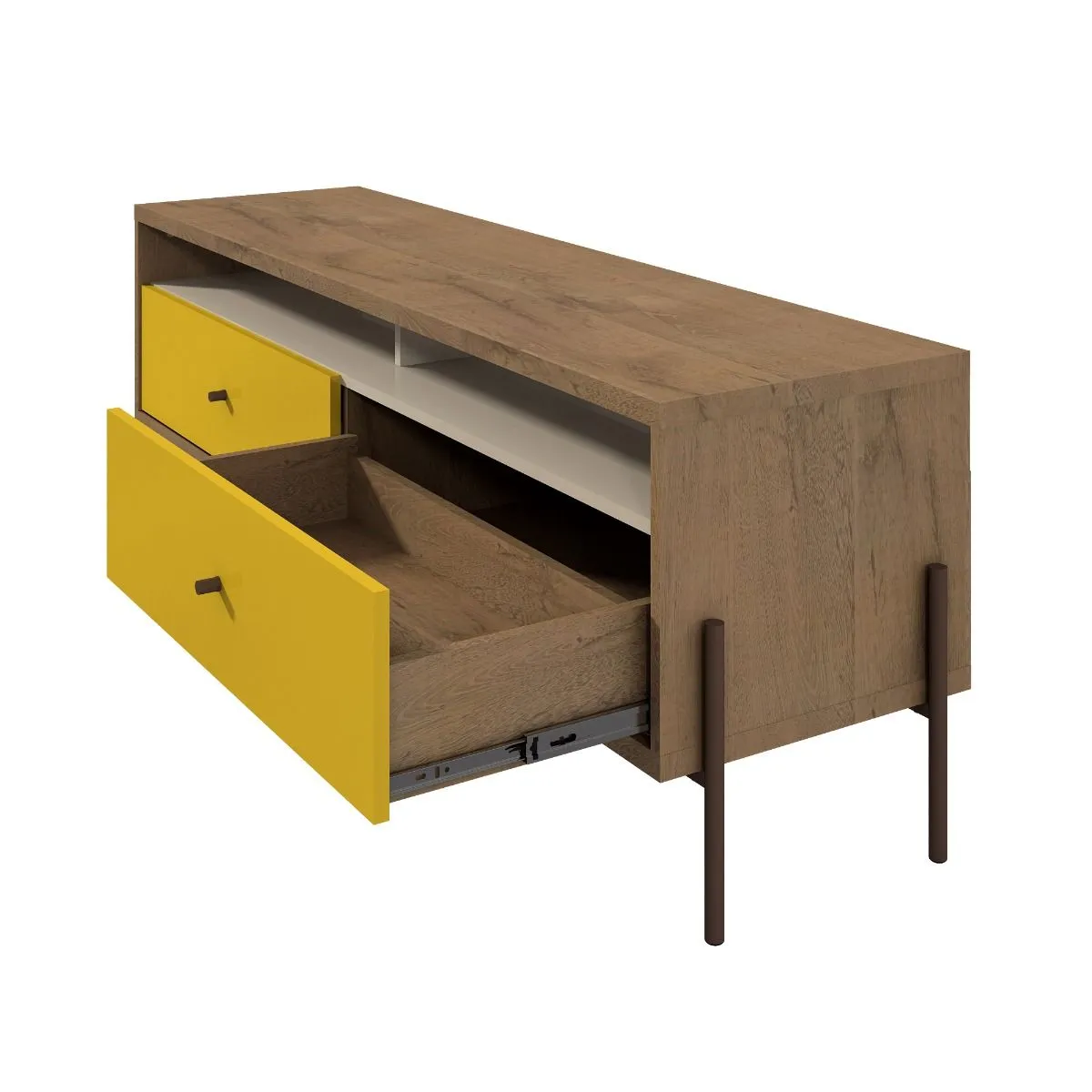 Joy 59" TV Stand with 2 Full Extension Drawers in Yellow and Off White