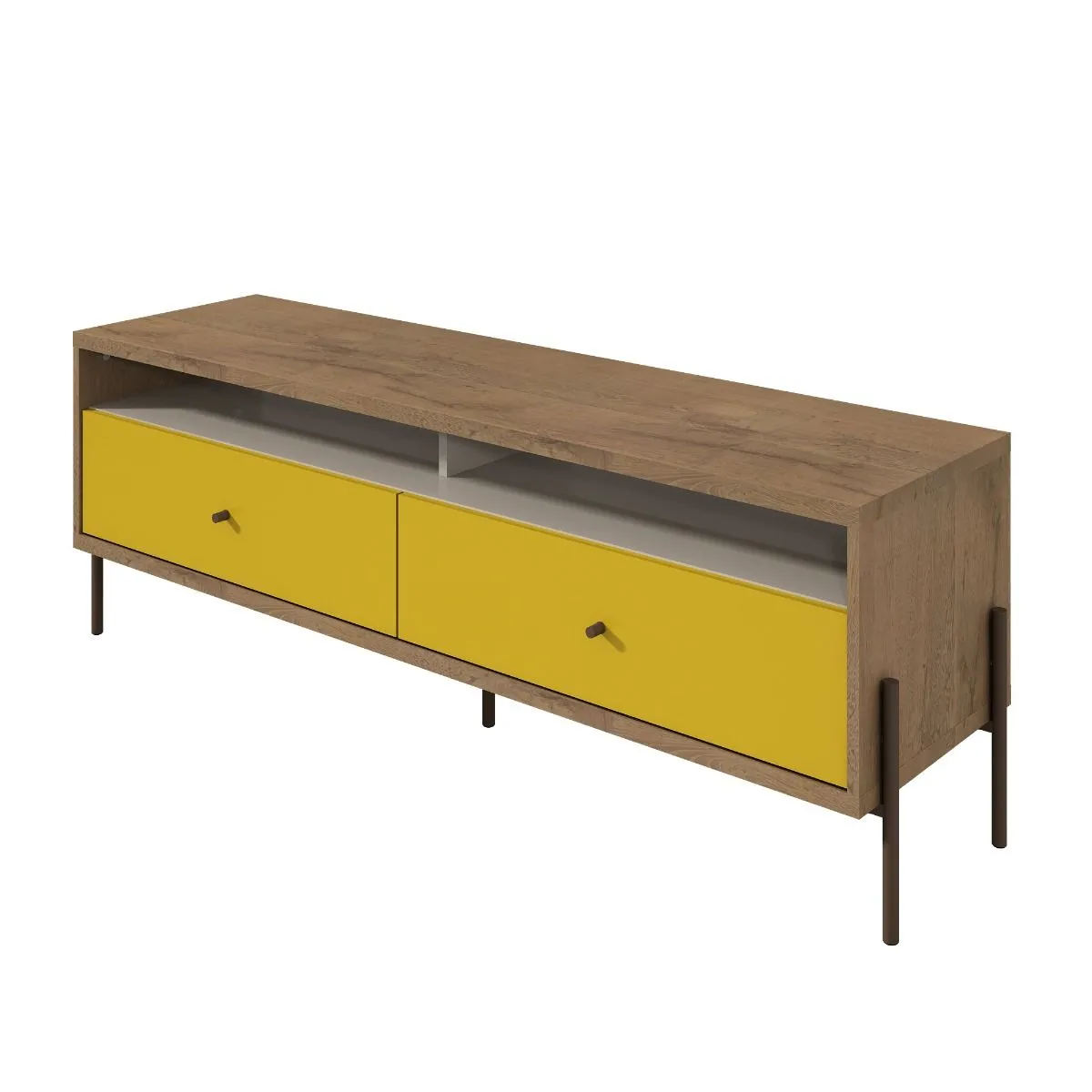 Joy 59" TV Stand with 2 Full Extension Drawers in Yellow and Off White