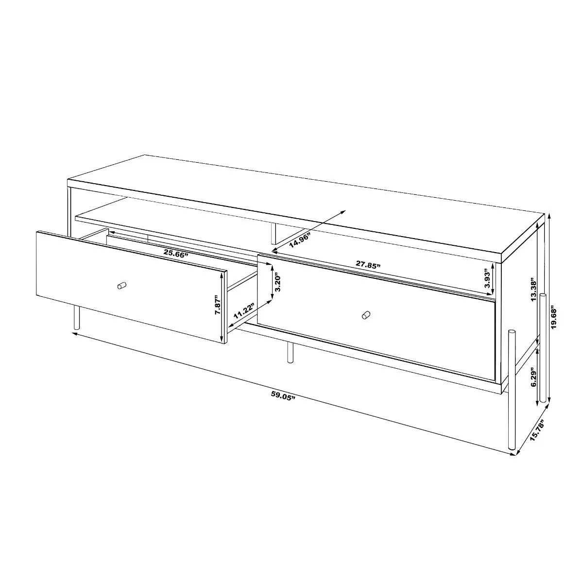 Joy 59" TV Stand with 2 Full Extension Drawers in Yellow and Off White