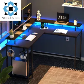 Kamai 54" Desk, L Shaped Desk, Computer Desk, L Desk, Corner Desk, Desks with LED Light, Writing Desk, White Desk, Gaming Desk, Desk for Gaming