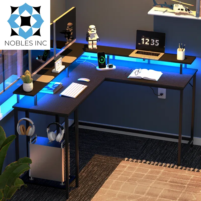 Kamai 54" Desk, L Shaped Desk, Computer Desk, L Desk, Corner Desk, Desks with LED Light, Writing Desk, White Desk, Gaming Desk, Desk for Gaming