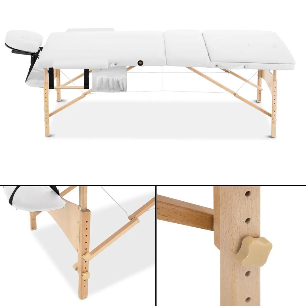 Massage Table 70cm 3 Fold Wooden Portable Beauty Therapy Bed Waxing White