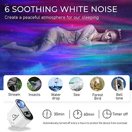 MERTTURM Plastic Star Projector, 3 In 1 Led Galaxy Projector With Bluetooth Speaker, 6 White Noise For Sleeping, Ideal For Children'S Night Light, Room Decoration, Festival Gift