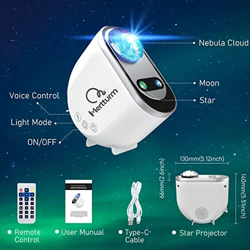 MERTTURM Plastic Star Projector, 3 In 1 Led Galaxy Projector With Bluetooth Speaker, 6 White Noise For Sleeping, Ideal For Children'S Night Light, Room Decoration, Festival Gift