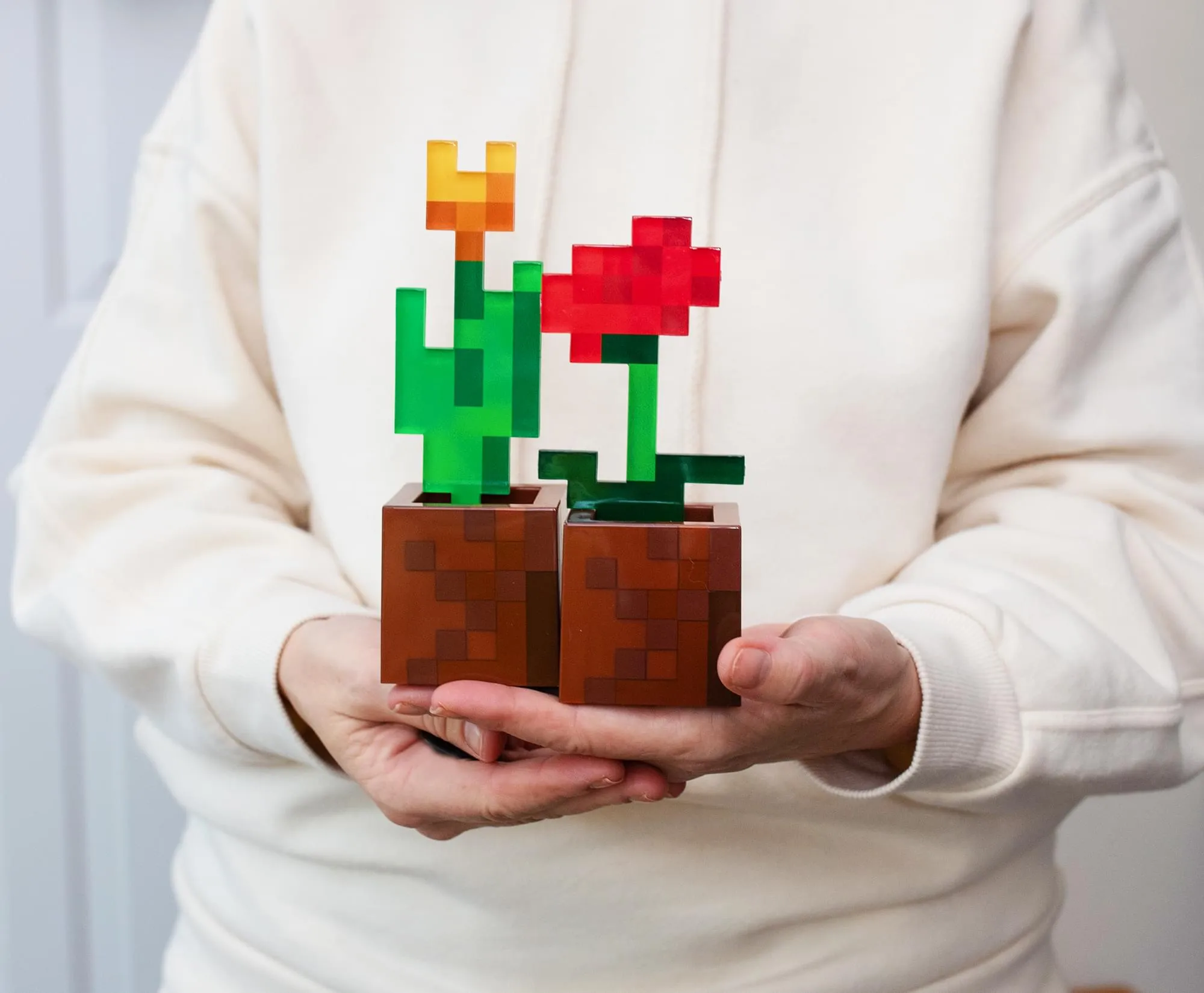 Minecraft Orange Tulip and Poppy Flower Pot Mood Lights | Set of 2