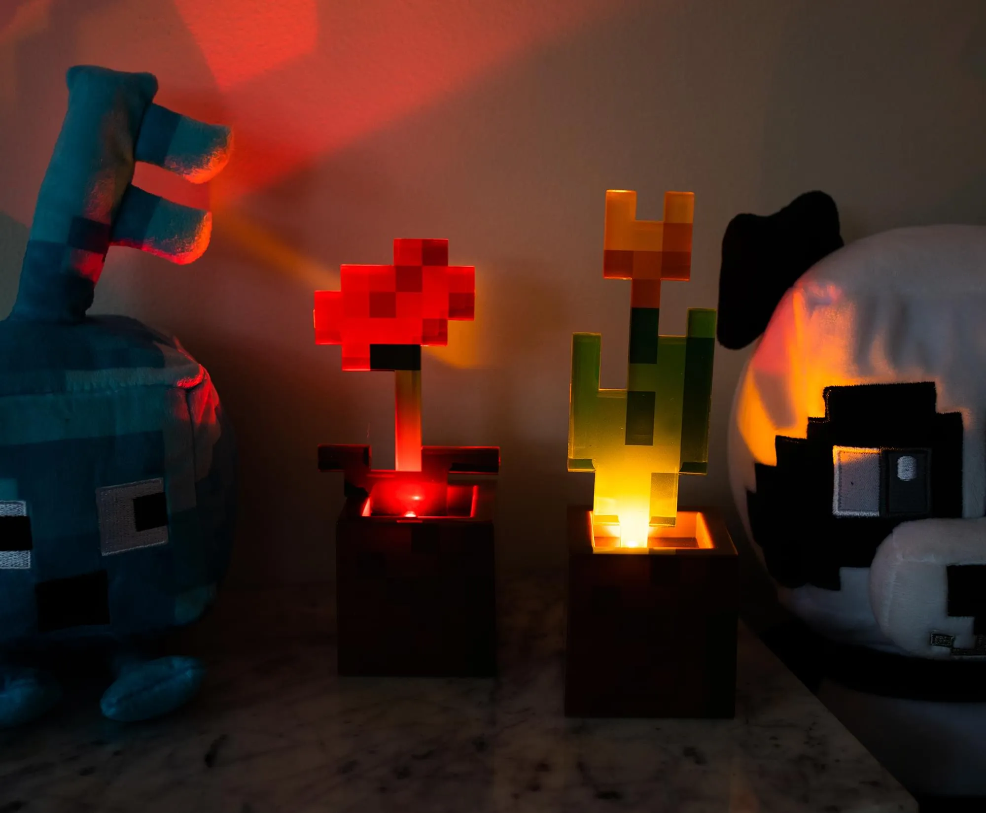 Minecraft Orange Tulip and Poppy Flower Pot Mood Lights | Set of 2