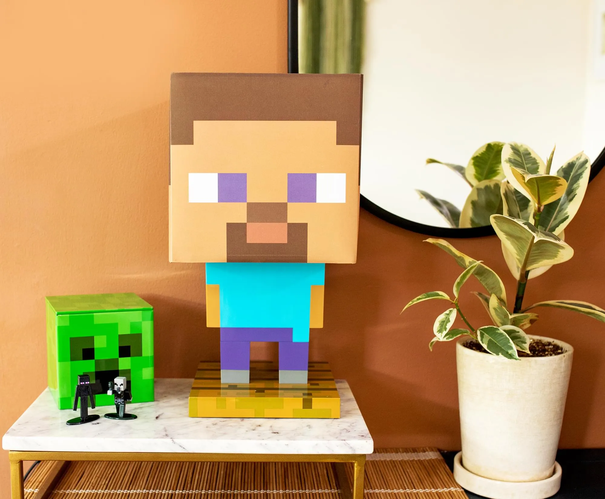 Minecraft Steve Figural LED Desk Lamp Light | 13 Inches Tall