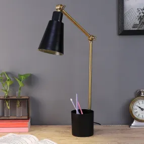Modern Nordic Wood & Metal Study Lamp With Black Base By Ss Lightings