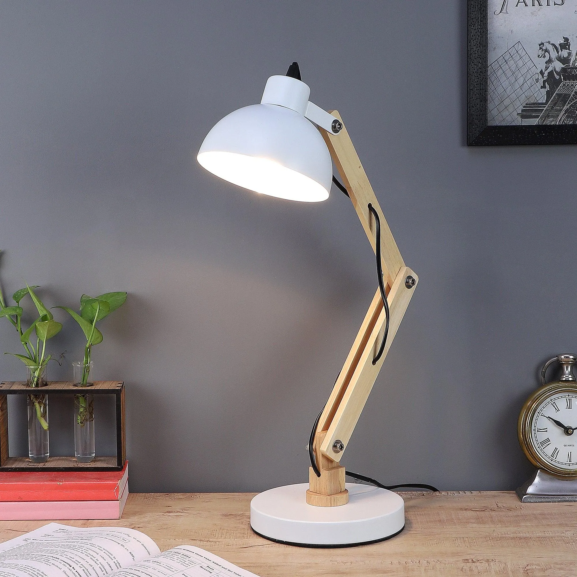 Modern White Study Lamp With Metal Base By SS Lightings