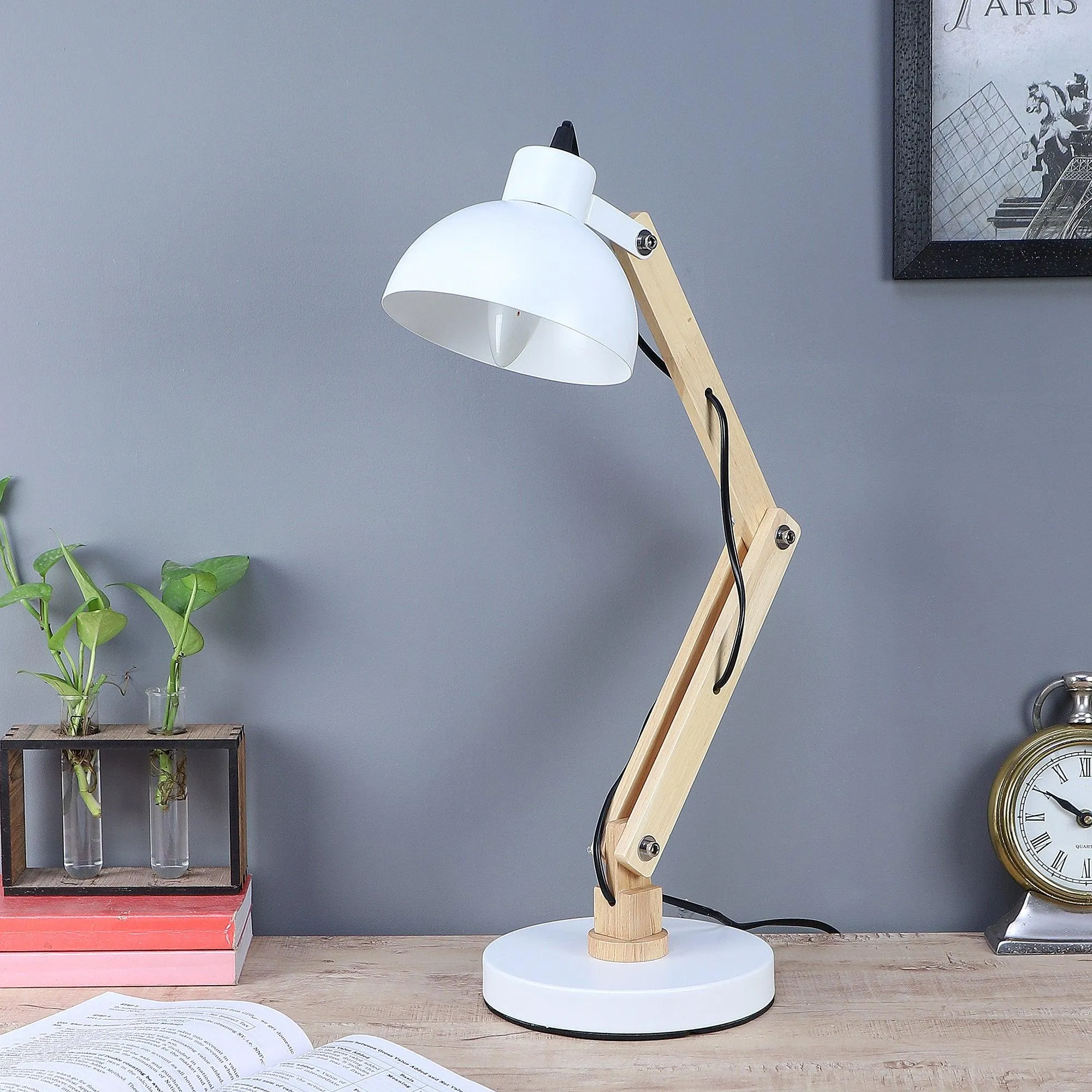 Modern White Study Lamp With Metal Base By SS Lightings