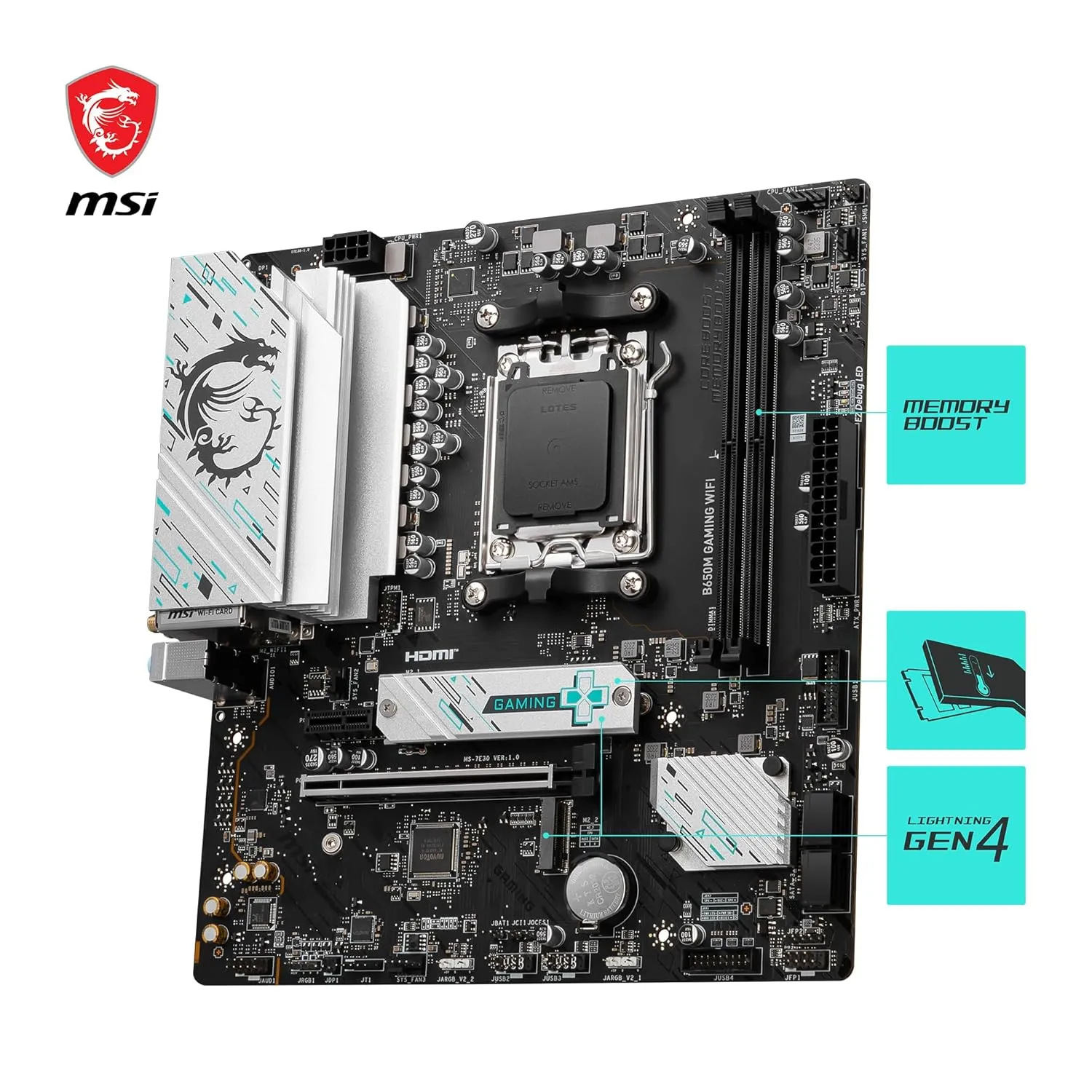 MSI B650M GAMING WIFI Micro ATX (mATX) AMD Gaming Motherboard | AMD AM5 Socket