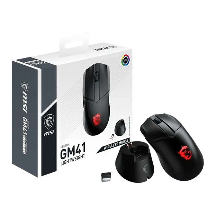 MSI Clutch GM41 Lightweight Wireless Gaming Mouse, Black
