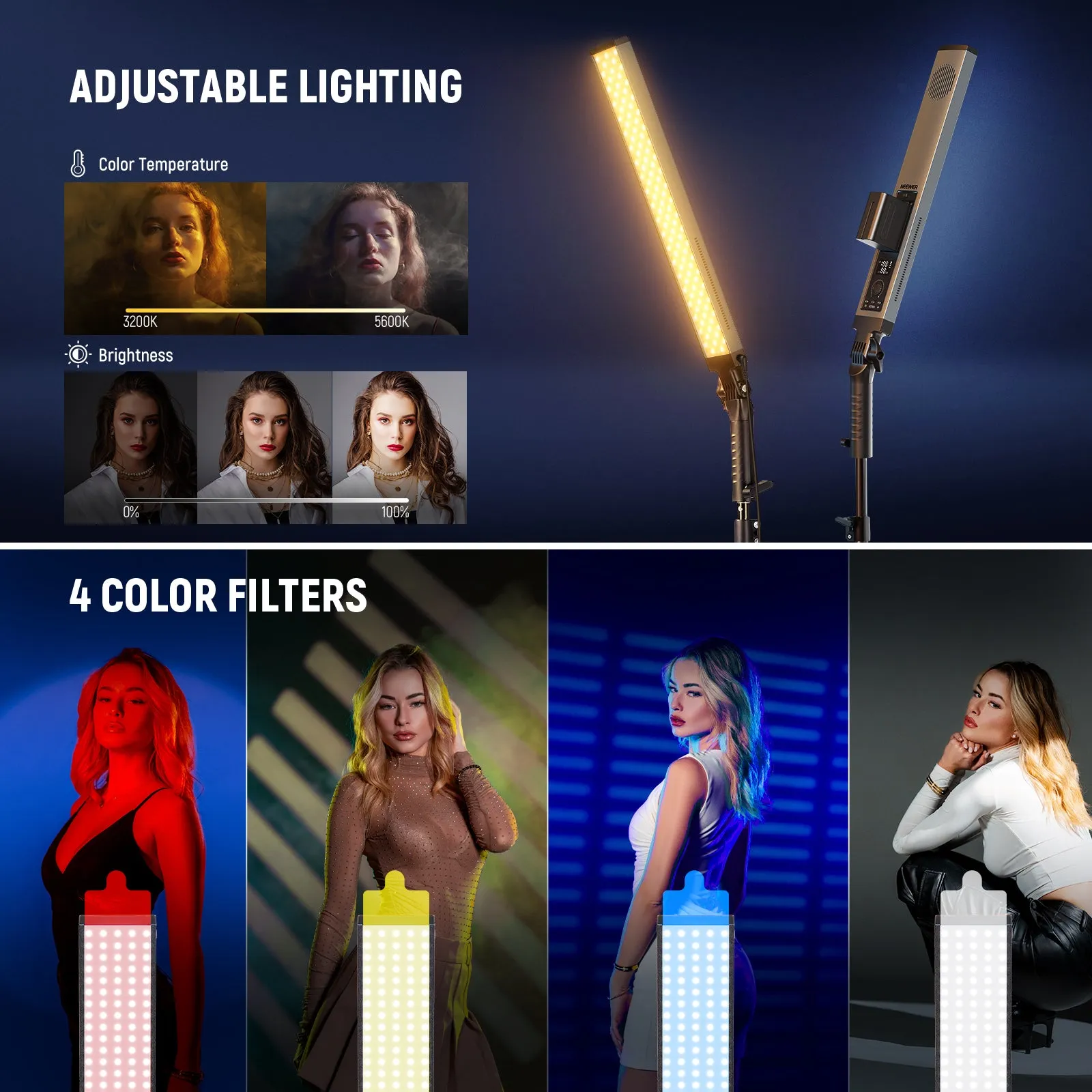 NEEWER BH20B Ultra Upgraded 40W Handheld LED Video Light Stick Kit