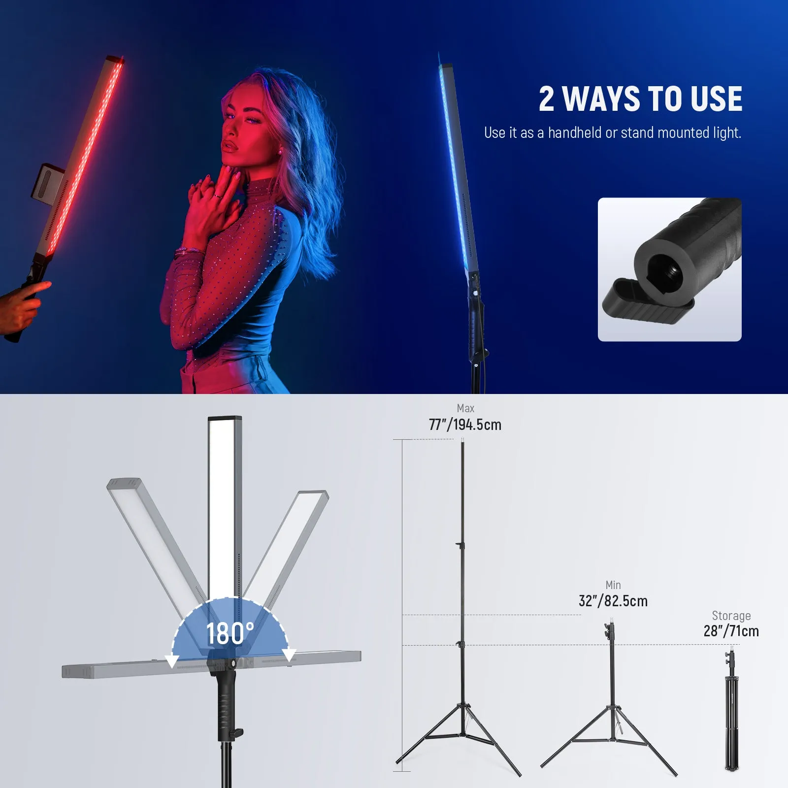 NEEWER BH20B Ultra Upgraded 40W Handheld LED Video Light Stick Kit