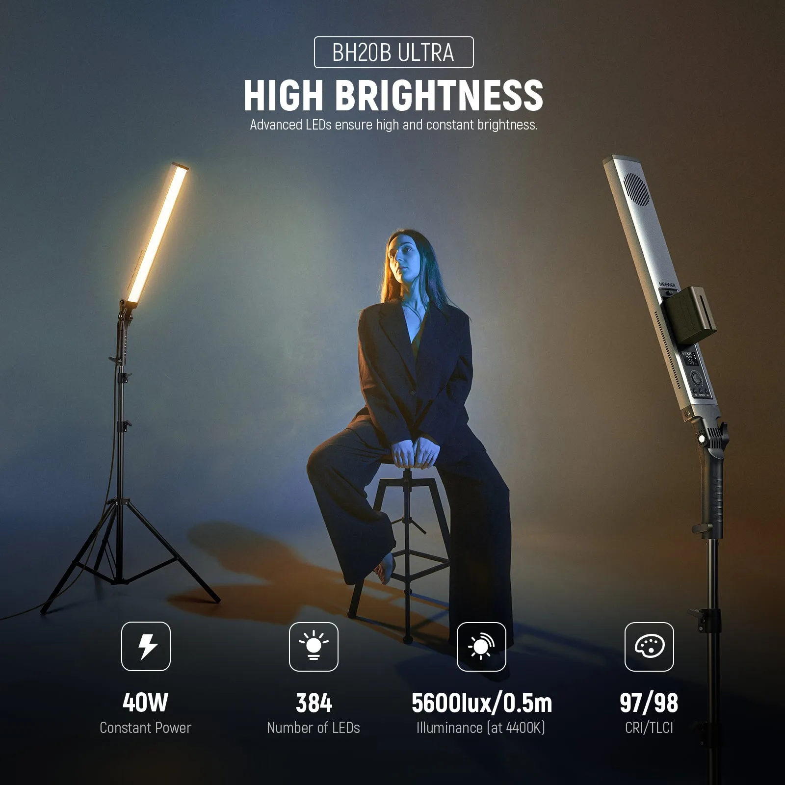 NEEWER BH20B Ultra Upgraded 40W Handheld LED Video Light Stick Kit
