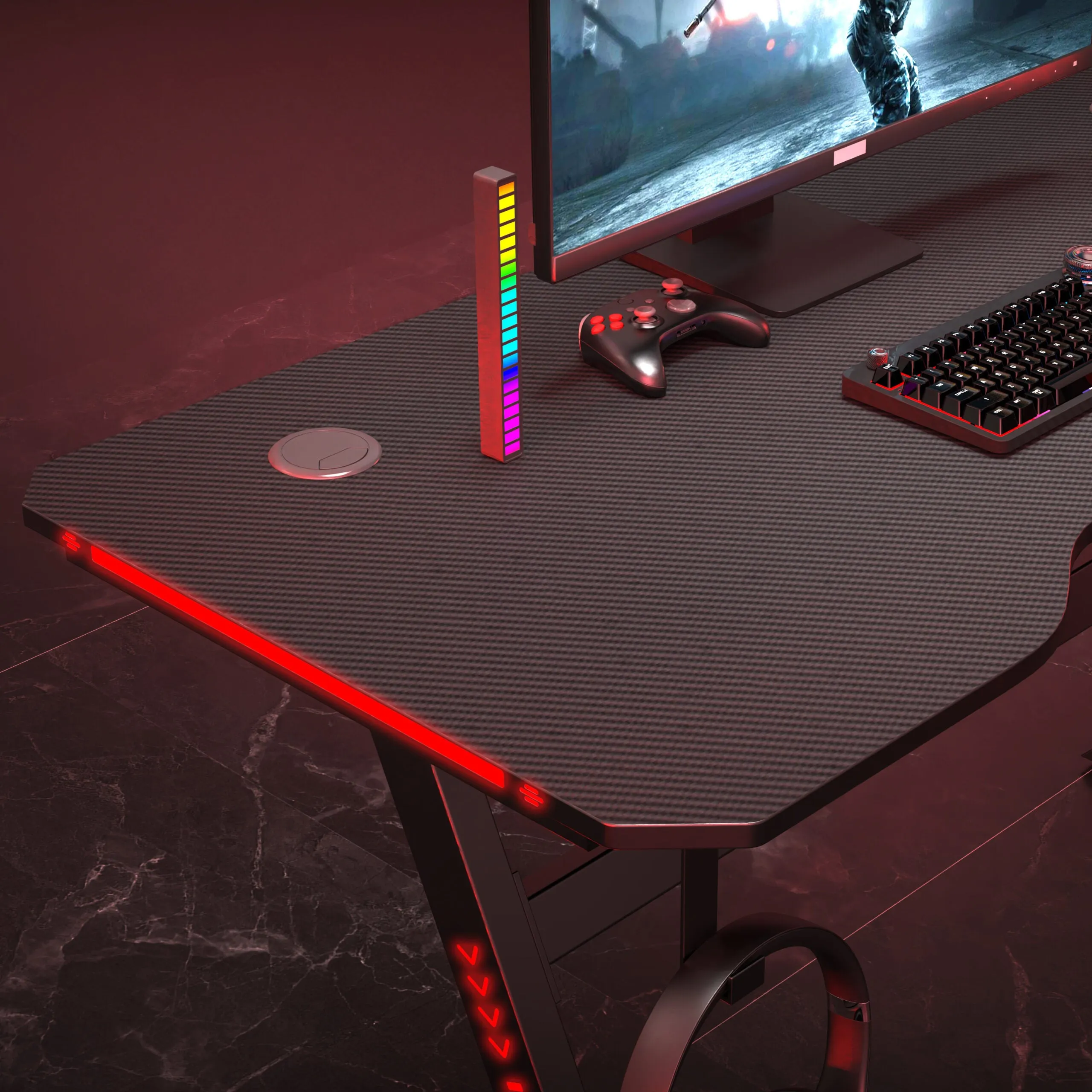 Neo LED Ergonomic Gaming Desk with Cup Holder and Cable Management
